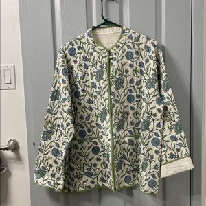 Quilted Floral Button-Front Jacket in Cream and Blue